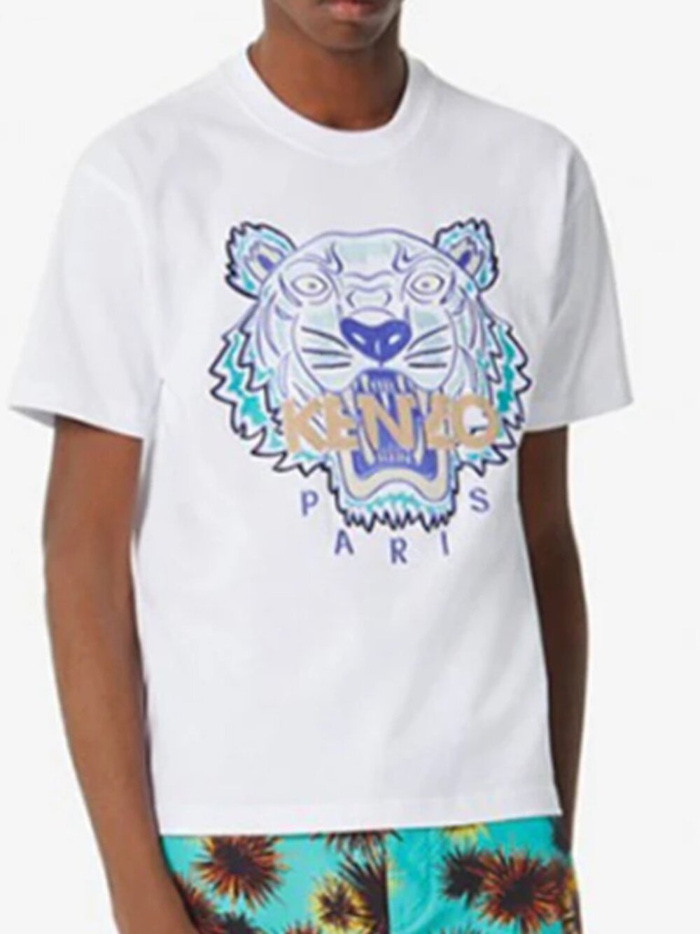 Kenzo embroidered blue tiger tee